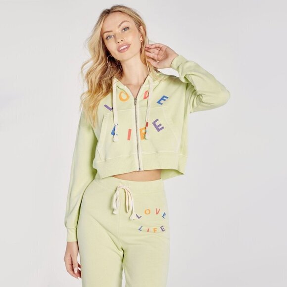 NWT Wildfox cotton blend lime green “Love Life” jogger trackpants, L - Picture 12 of 16